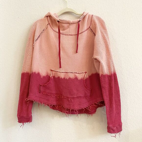 Free People We The Free Distressed Hoodie Pink Frayed Beachy Small 100% Cotton - Picture 5 of 9